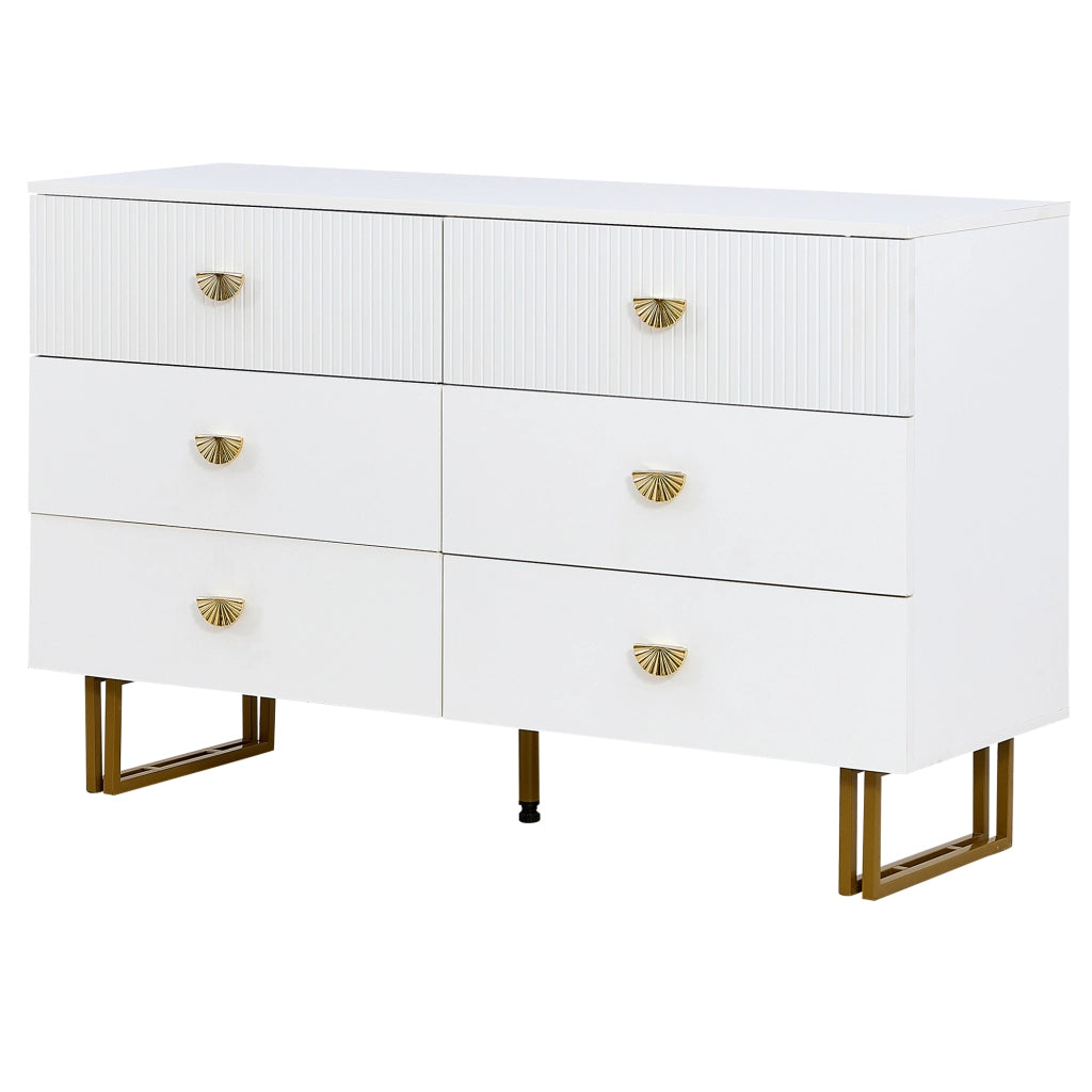 Set di Mobili da Soggiorno con 1 Credenza 6 Cassetti e 1 Specchio da Parete Quadrato; Contenimento; per Ingresso e Camera; MDF; Bianco