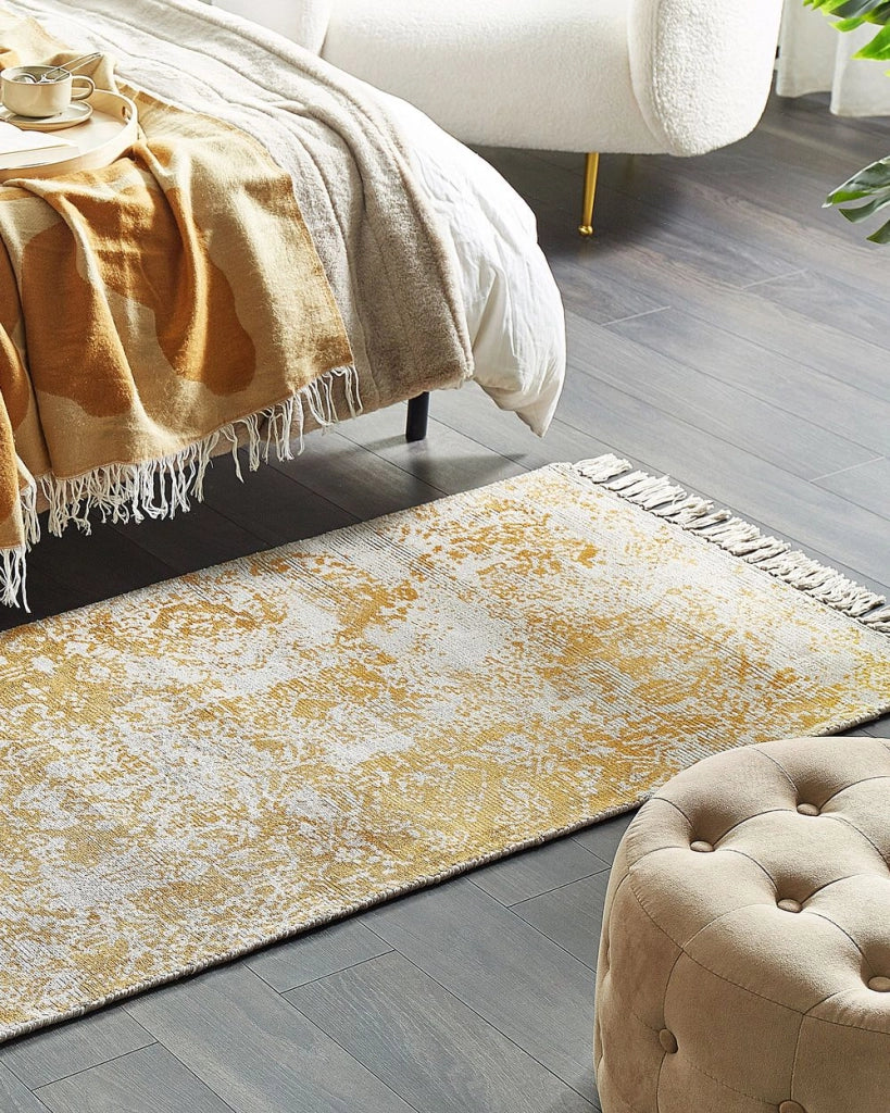 Tappeto viscosa giallo e beige 80 x 150 cm orientale invecchiato soggiorno camera da letto