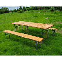 Set Birreria da Giardino Tavolo + 2 Panche Birreria in Legno Struttura in Ferro