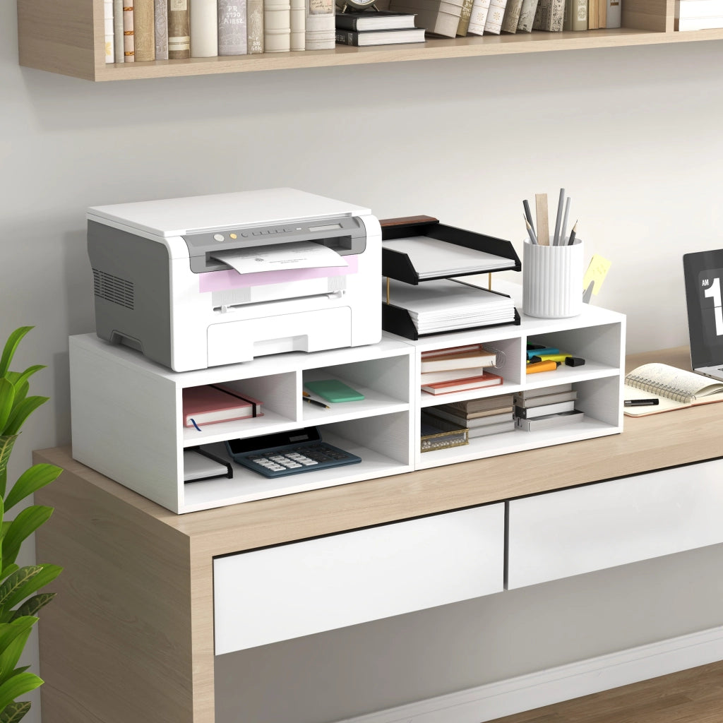 Mobile Porta Stampante con 3 Ripiani a 2 Livelli 47x40x22,5 cm in Truciolato Bianco