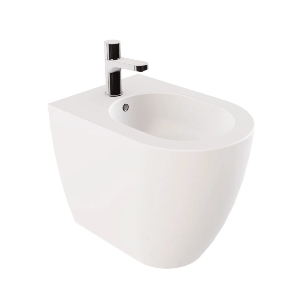 Coppia Di Sanitari Azzurra Ceramica Da Terra Filo Muro Senza Brida Bianco Opaco "Comoda"