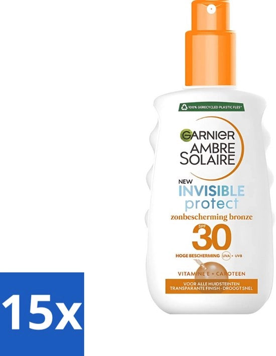 15 x Spray di protezione solare trasparente con abbronzatura - SPF 30 - 200 ml - Protezione solare - Spray di protezione solare - SPF 30 - Protezione solare trasparente - Glow naturale