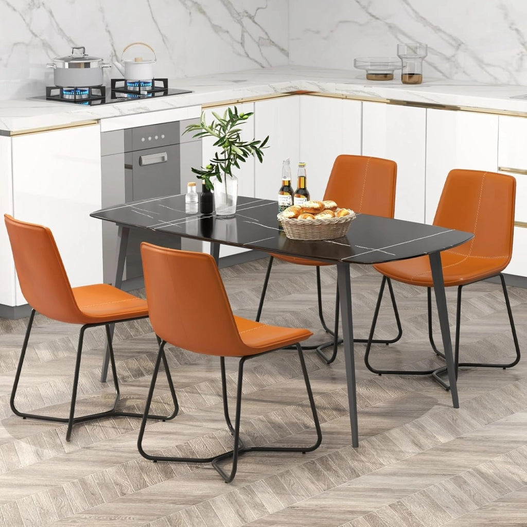 Set di 2 sedie da pranzo imbottite, seduta e schienale curvi in similpelle, struttura in metallo, portata fino a 150 kg, sedia da cucina moderna