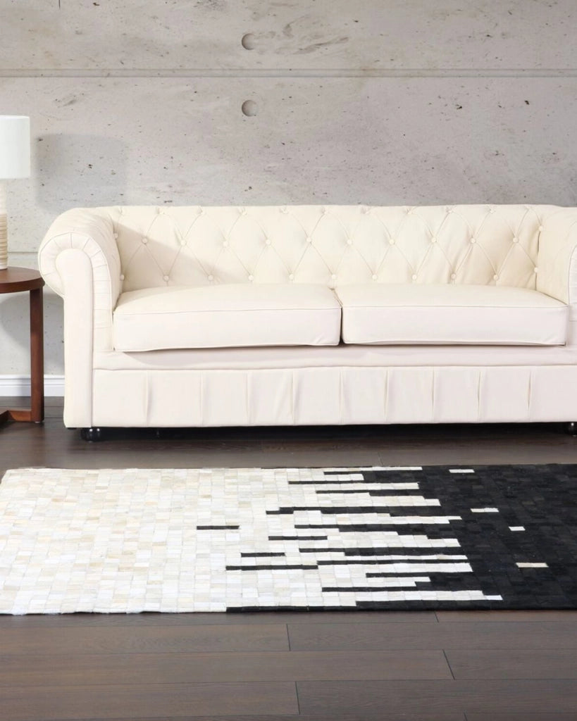 Tappeto tappetino Pelle Bovina Nera e Bianca 160 x 230 cm Rettangolare Motivo Geometrico Astratto Fatto a mano