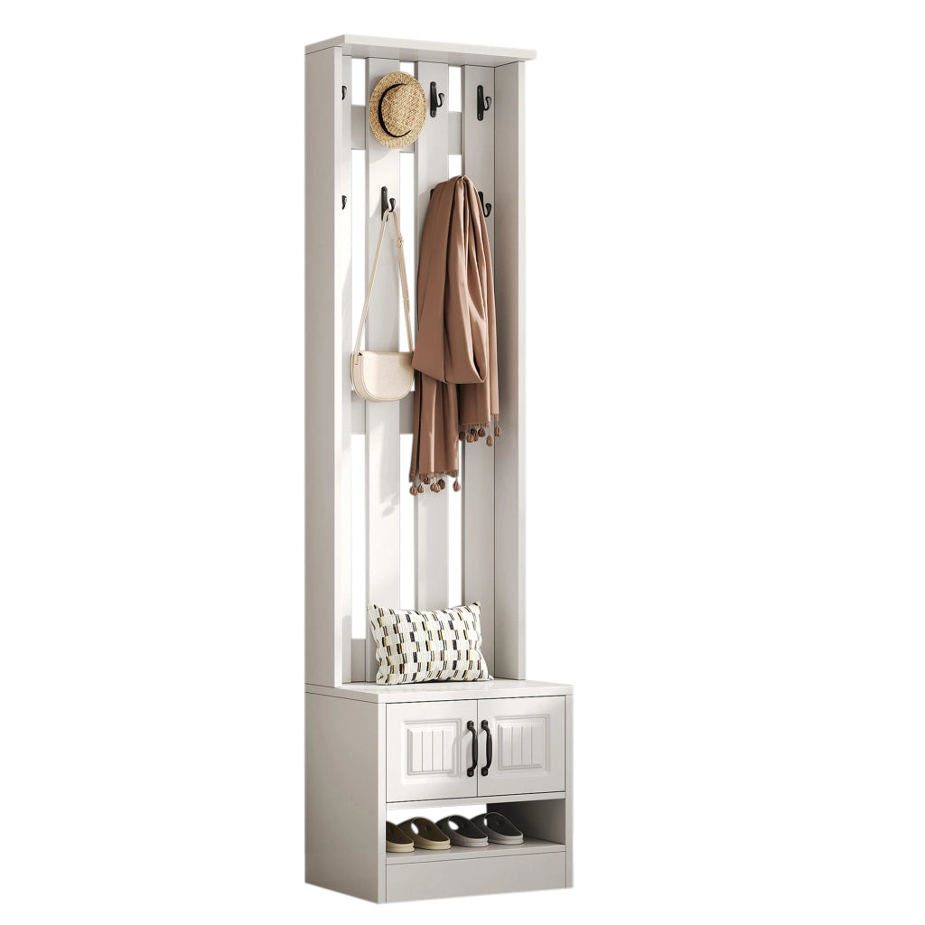 Mobile Scarpiera con 2 Ante; Pannello Posteriore con 8 Ganci; Stile Moderno; in Pannello Truciolare; Bianco; 50??36??190 cm