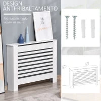 Copritermosifone in Legno Bianco per Caloriferi e Radiatori, con Struttura a Doghe e Ripiano, 112 x 19 x 81cm