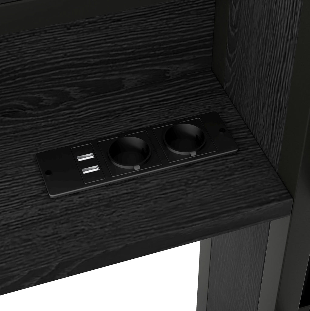 Letto da giorno 90x200 cm con letto estraibile; LED e prese USB in MDF e metallo nero