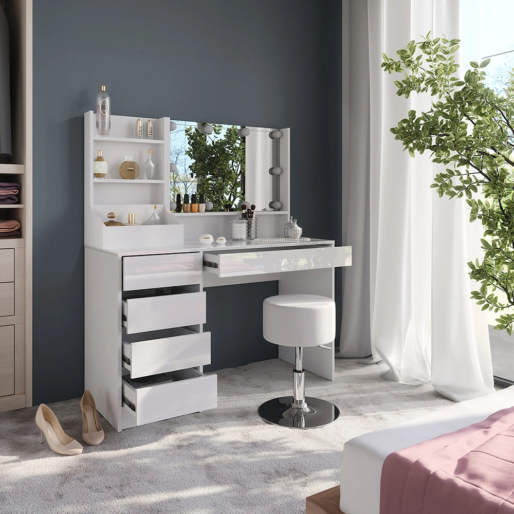 Vicco Tavolo da toeletta Bianco/bianco lucido 119.8 cm 4 parti