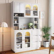 Credenza alta con ante ad arco in acrilico 3 cassetti e LED con controllo app per cucina e soggiorno 106 × 30 × 175 cm