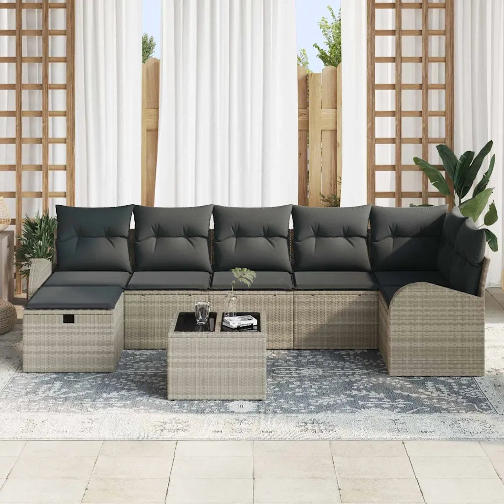 Set di divani con cuscino Grigio chiaro polyrattan