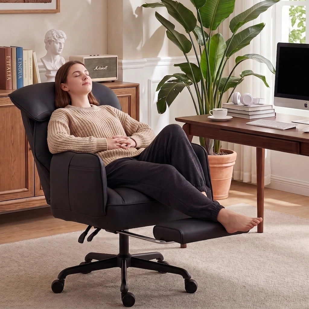 Sedia da ufficio ergonomica - Con corrimano e poggiapiedi - Con braccioli regolabili - Schienale regolabile - Nero