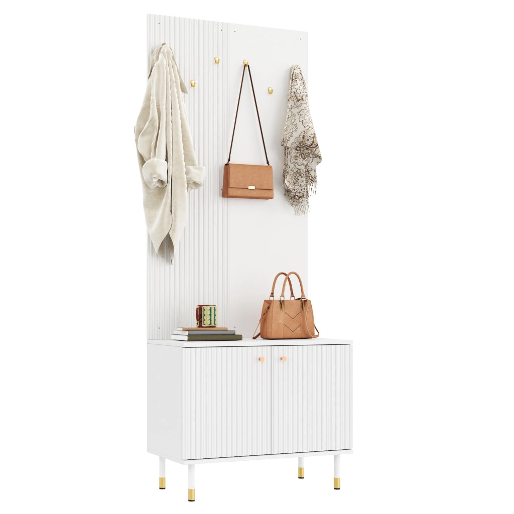 Mobile ingresso con scarpiera e 6 ganci; 2 ante; ripiano regolabile; per ingresso; bianco; 70 × 35 × 180 cm