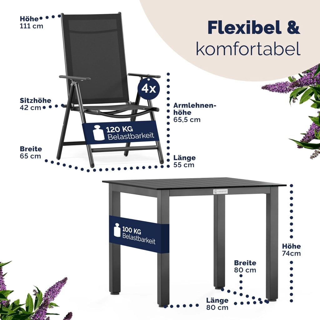 Tavolo e Sedie da Giardino Alluminio 4 +1 Tavolo WPC 80x80 cm Mobili Esterno Grigio