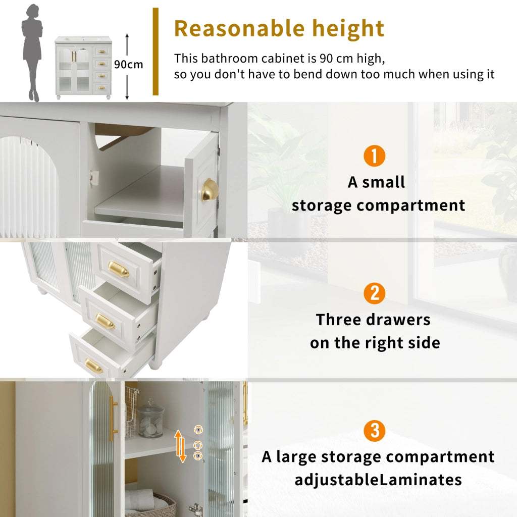 Mobile Bagno con Lavabo in Ceramica e Sottola vabo ¨C MINIMAL ¨C Bianco 80cm