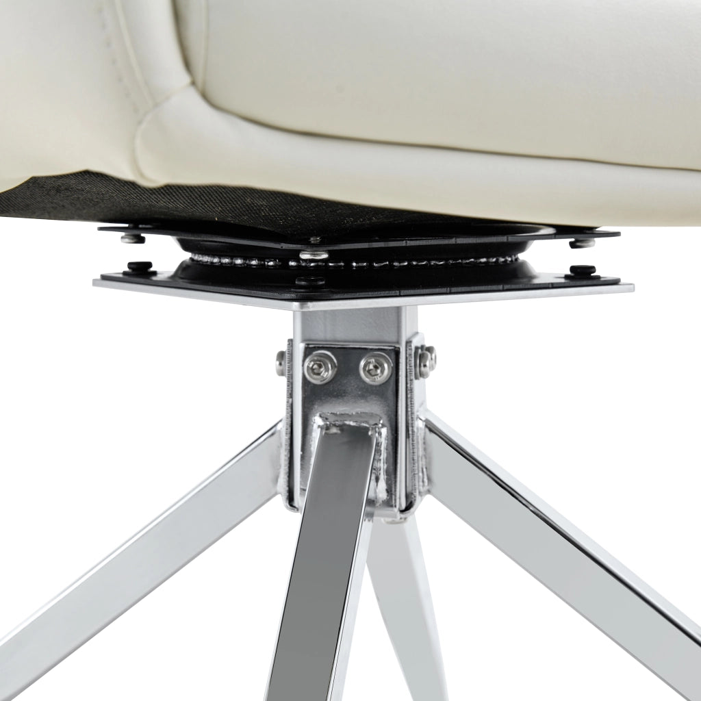 Sedia da sala da pranzo girevole a 360° con schienale trapuntato; in PU e metallo; bianco argento