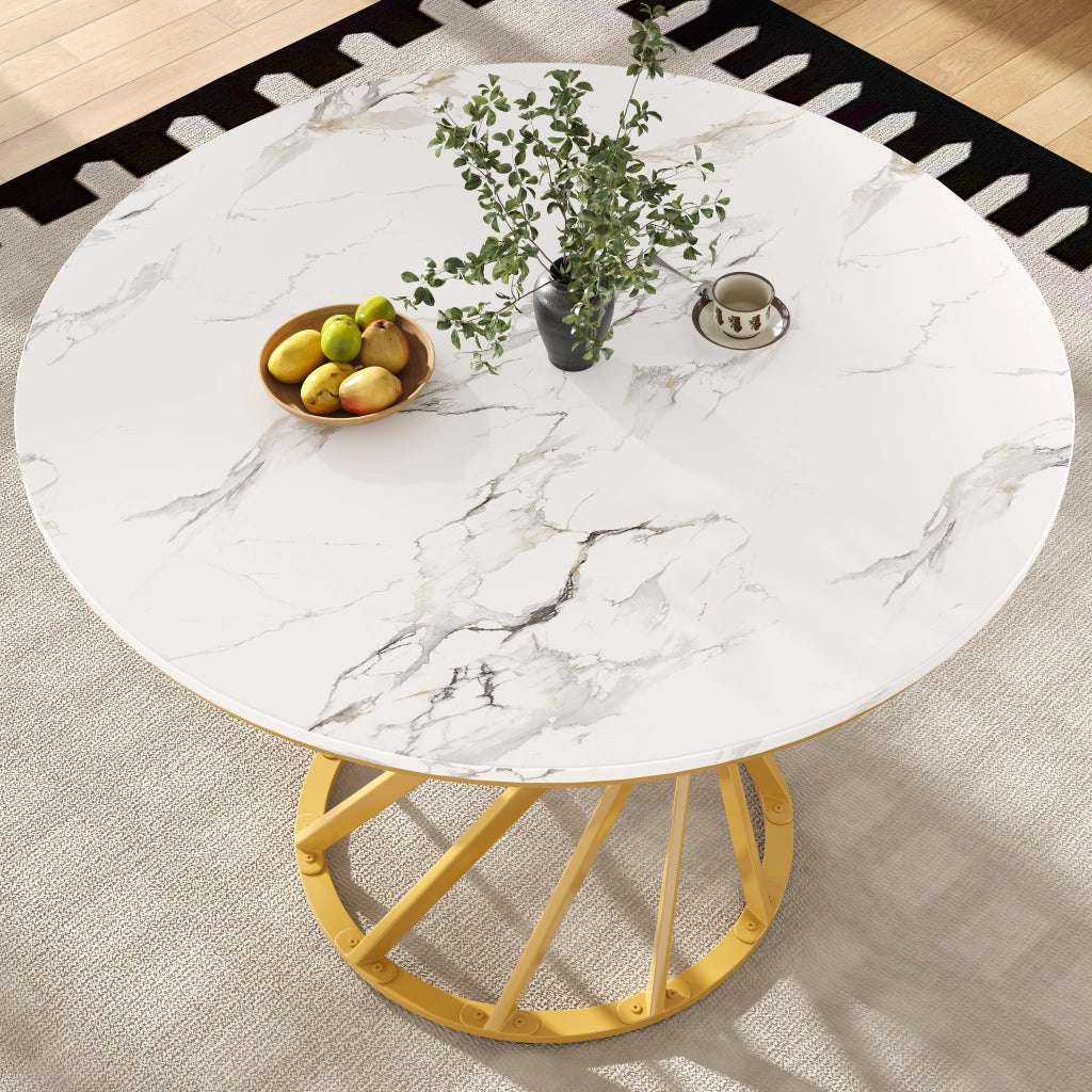 Tavolo da pranzo per 4 persone con 4 sedie in velluto, piano rotondo effetto marmo, in metallo, per cucina, diametro 80 cm