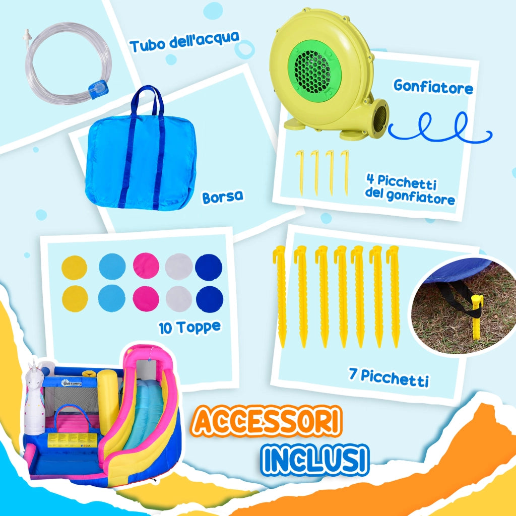 Casetta Gonfiabile per Bambini con Scivolo e Canestro ¨C zephmum ¨C 360x305x210 cm
