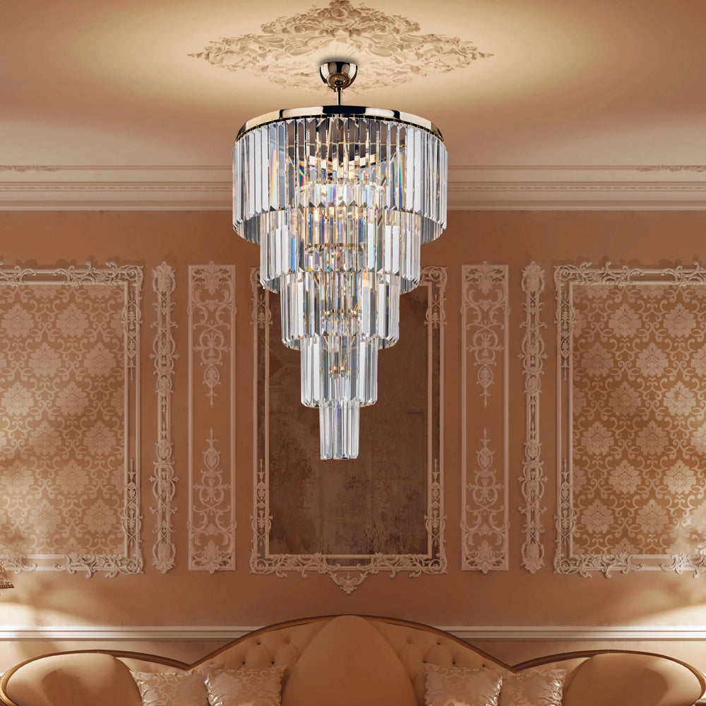 Lampadario Moderno Schuber Metallo Oro E Cristallo 7 Luci E14