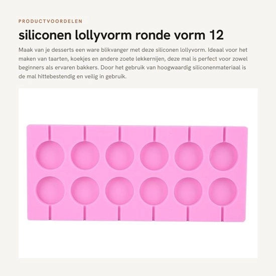 Lollyforme in Silicone - 12 pezzi - Forma rotonda - Resistente al calore fino a 230 °C - Per torte e snack - Sicuro e non tossico - Forma per dolci