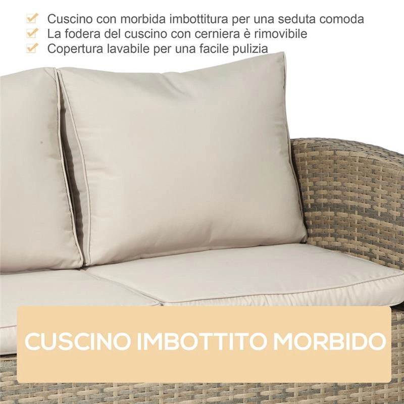 SET MOBILI DA GIARDINO 6 PEZZI IN RATTAN CON DIVANI, POLTRONE E TAVOLI CONTENITORE, BEIGE