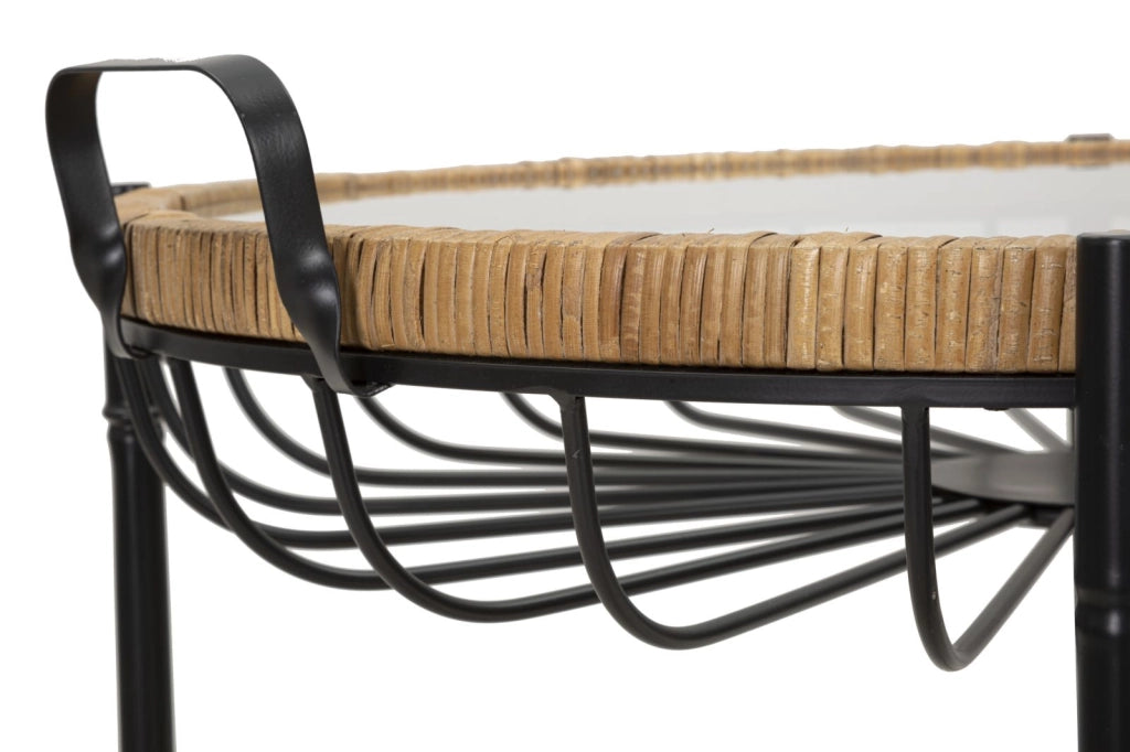 Tavolino Basso 70,5x65x57 cm con Ruote in Metallo Piano in Vetro