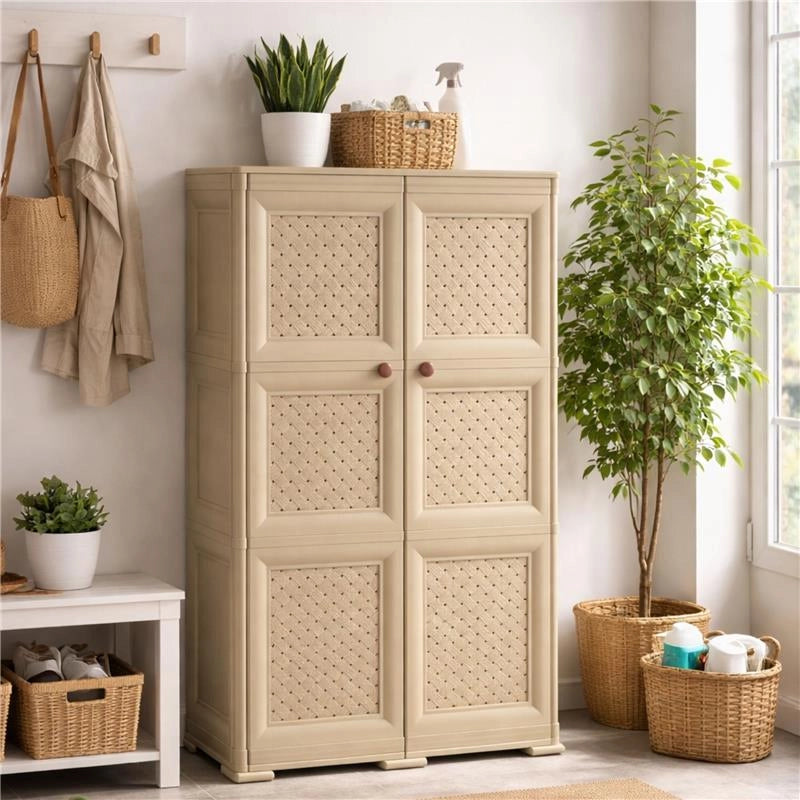 ARMADIO 3 MODULI TALPA 79X43X125 CM CON ANTA TRAFORATA – MOBILE VERTICALE CONTENITORE PER ZONA LIVING E INGRESSO