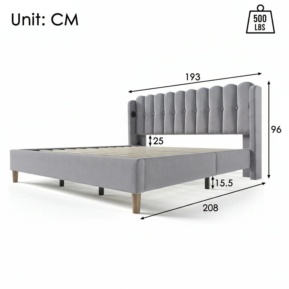 Letto Imbottito Matrimoniale con Rete a Doghe ¨C MINIMAL ¨C Grigio, Tessuto Lino, 180x200