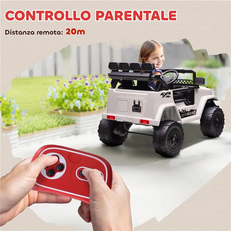 FUORISTRADA PER BAMBINI CON FANALI, CLACSON, CINTURA E TELECOMANDO, IN PP E METALLO, 99X66X68.5 CM, BIANCO