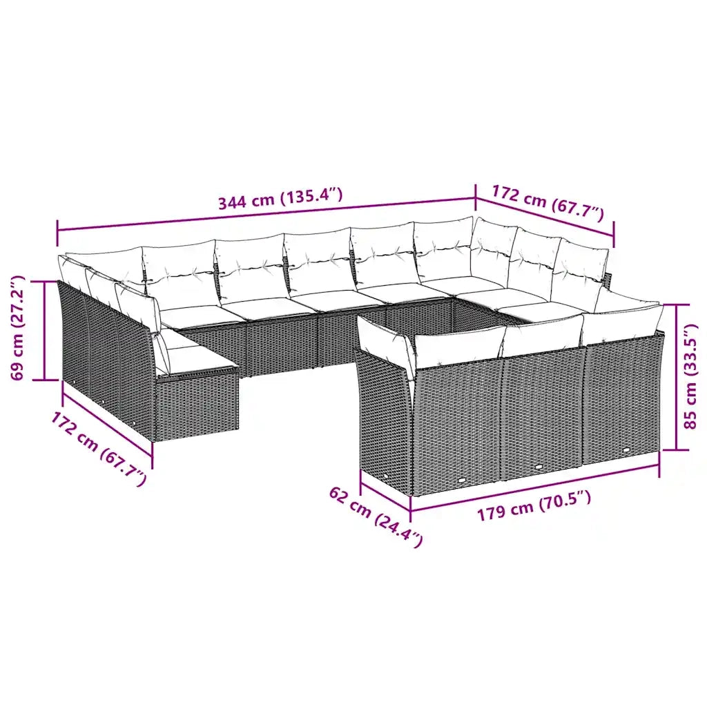 Set Divani Giardino 13 pz con Cuscini Grigio Chiaro Polyrattan