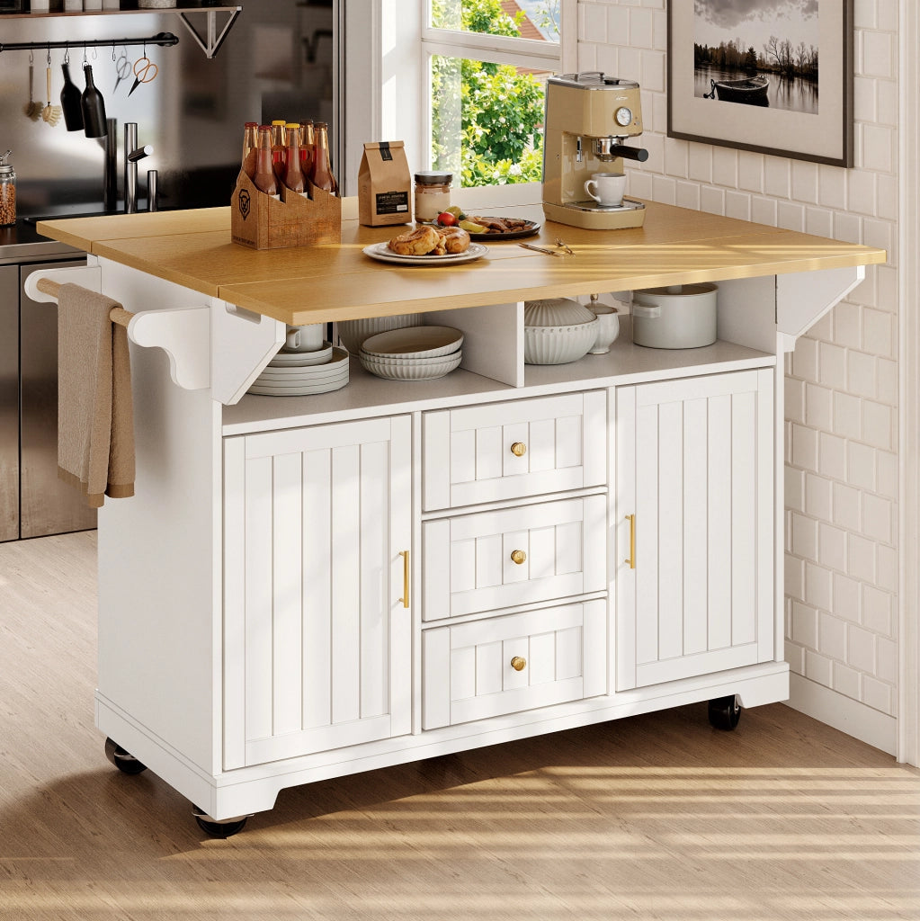 Isola cucina pieghevole 120x80x95 cm con ruote e cassetti