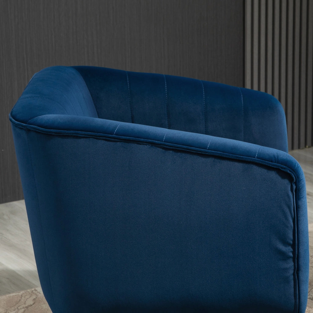 Poltrona ¨C Zephmum ¨C Velluto Blu, Gambe Legno, 70.5x70x76cm