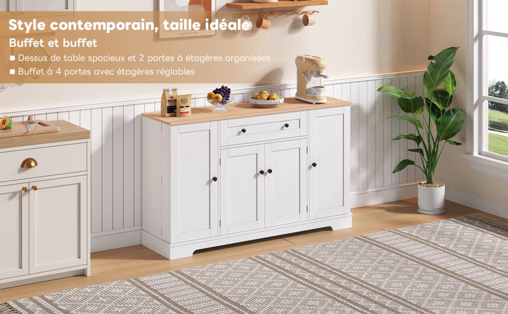 Credenza Buffet da Cucina ¨C MINIMAL ¨C Legno, Cassetti, Ripiani Regolabili, Design Moderno, 138 cm