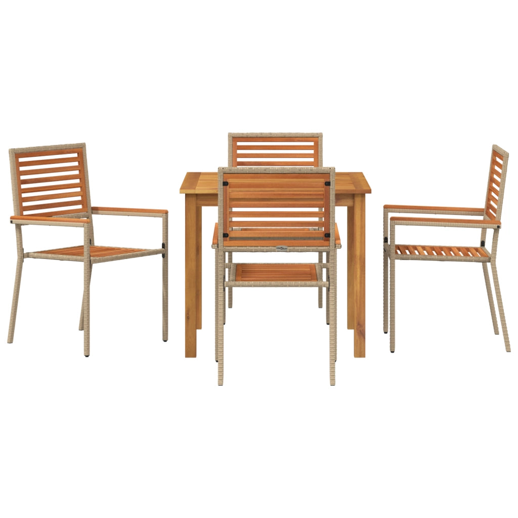 Set pranzo giardino 5 pezzi polyrattan beige e acacia