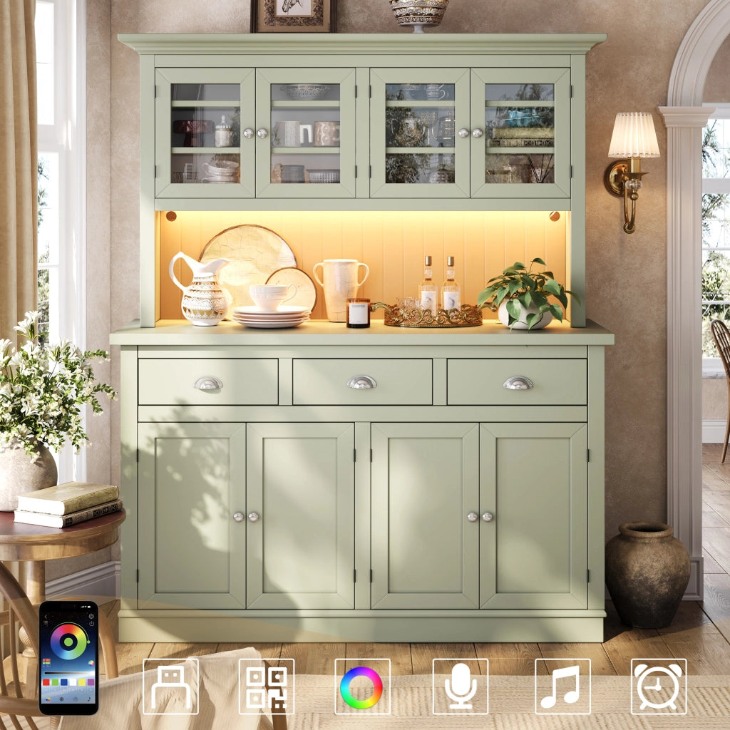 Credenza alta con ripiani regolabili; LED RGB; anta in acrilico e sistema antiribaltamento per sala da pranzo; 140×40×180 cm