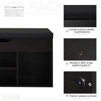 Scarpiera Salvaspazio da Ingresso Imbottita, Mobile da Ingresso con Scarpiera, con 3 Scomparti, Seduta in Pelle PU, per Soggiorno e Corridoio, 80x30x43 cm, Nero