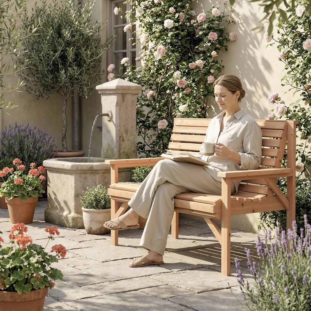 Panchina Giardino 2 Posti Legno con Braccioli ¨C zephmum ¨C Marrone 120x60x80