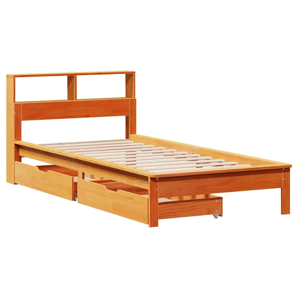 Letto Libreria senza Materasso Marrone Cera 100x200 cm in Pino 3309817