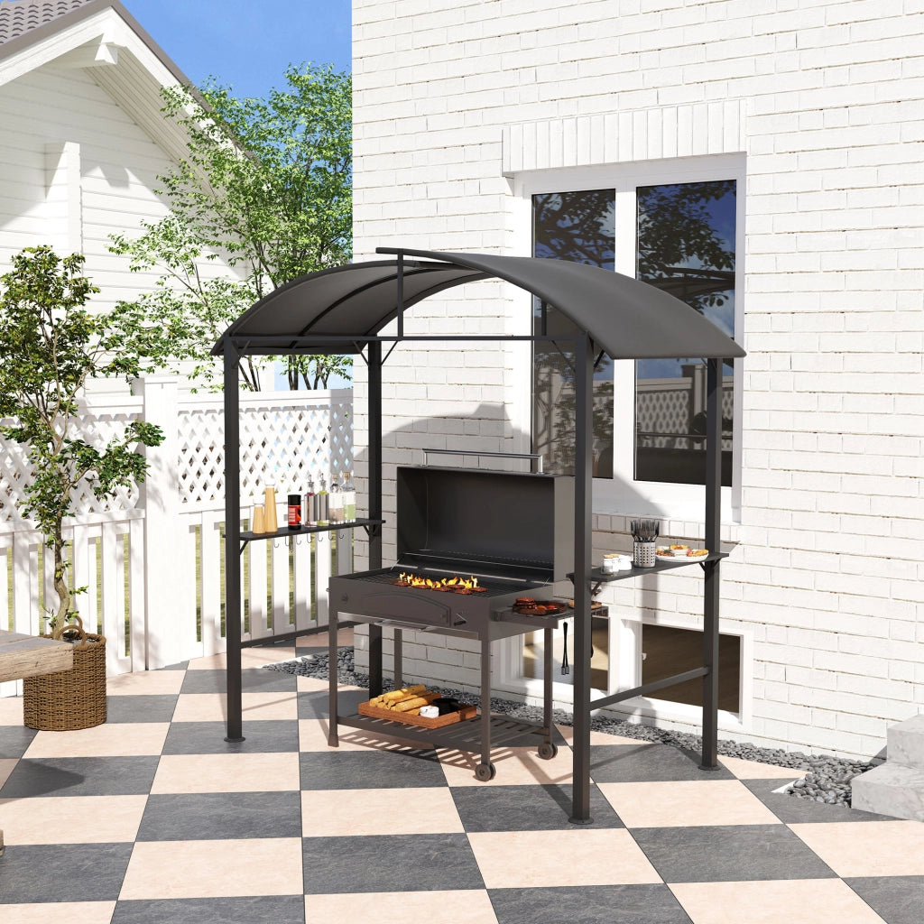 Gazebo da giardino con tavolo laterale ¨C zephmum ¨C grigio scuro 110x230 cm