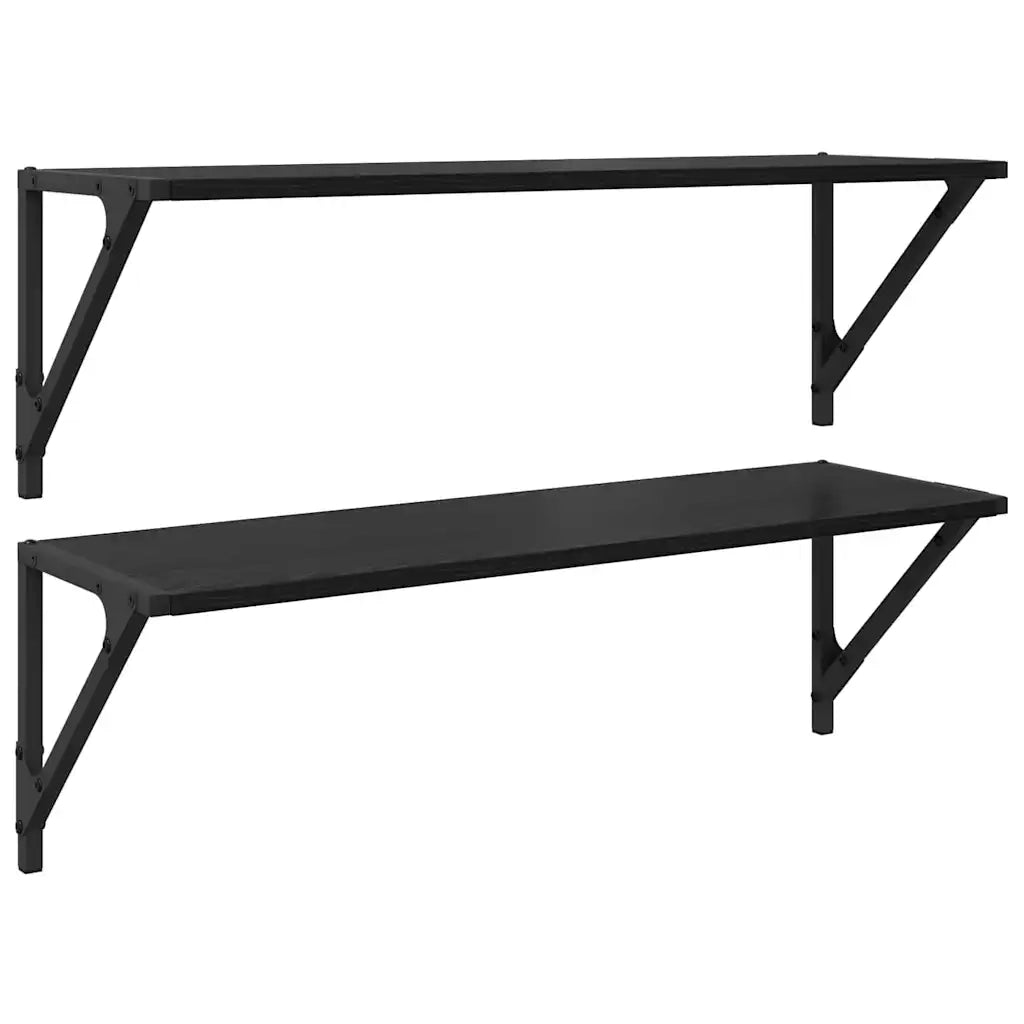 2 pz Scaffali da Parete | Mensola sospesa Rovere Nero 80 x 25 x 25,5 cm
