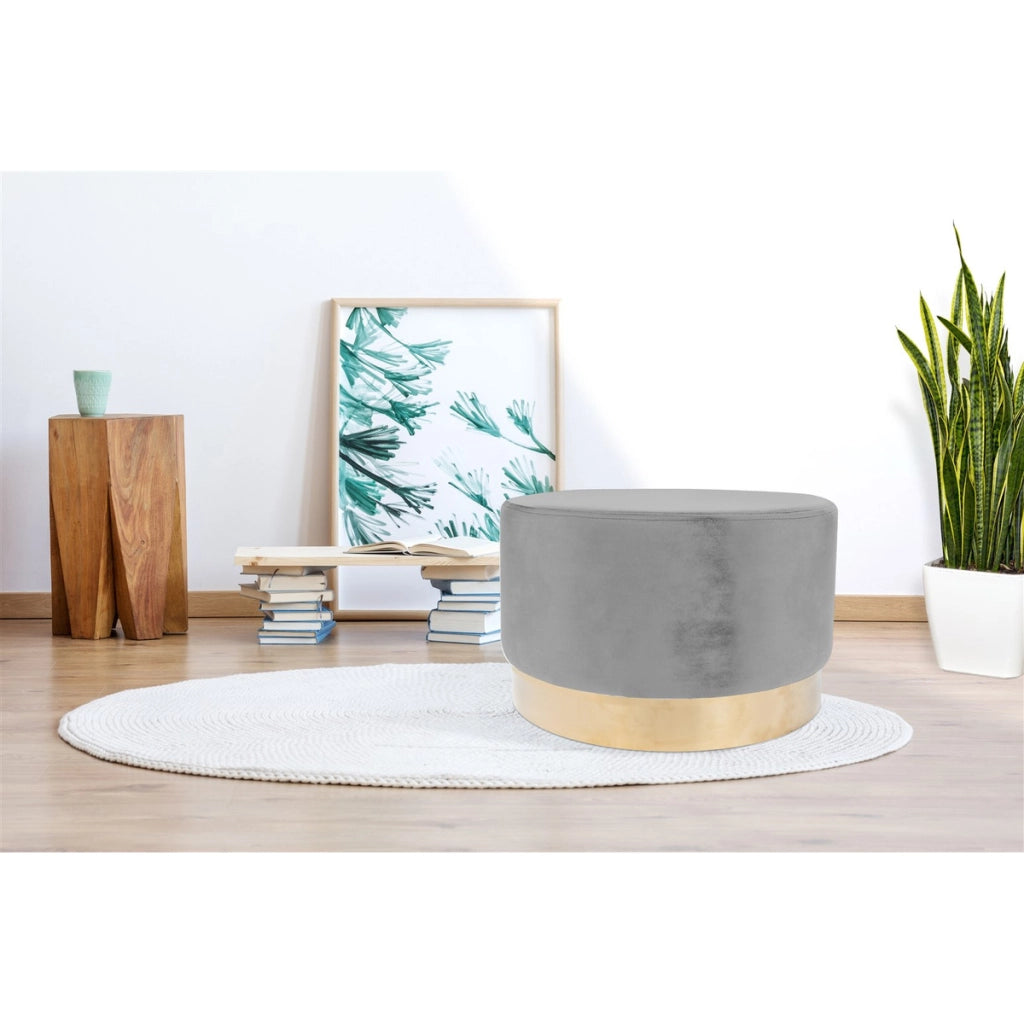 Pouf tondo Nano in velluto rosa con base dorata