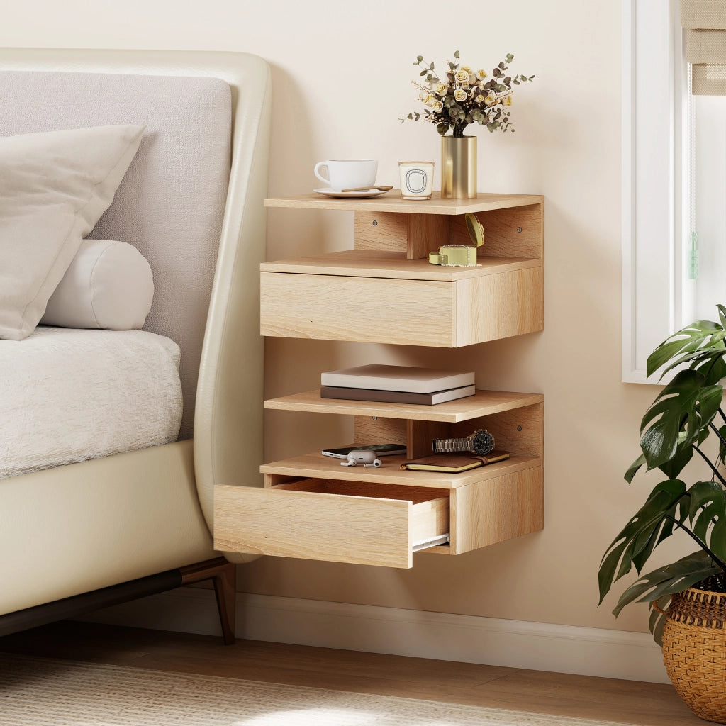Comodino sospeso con cassetto ¨C Xylo ¨C Set 2 pezzi quercia 35x32x22,5cm