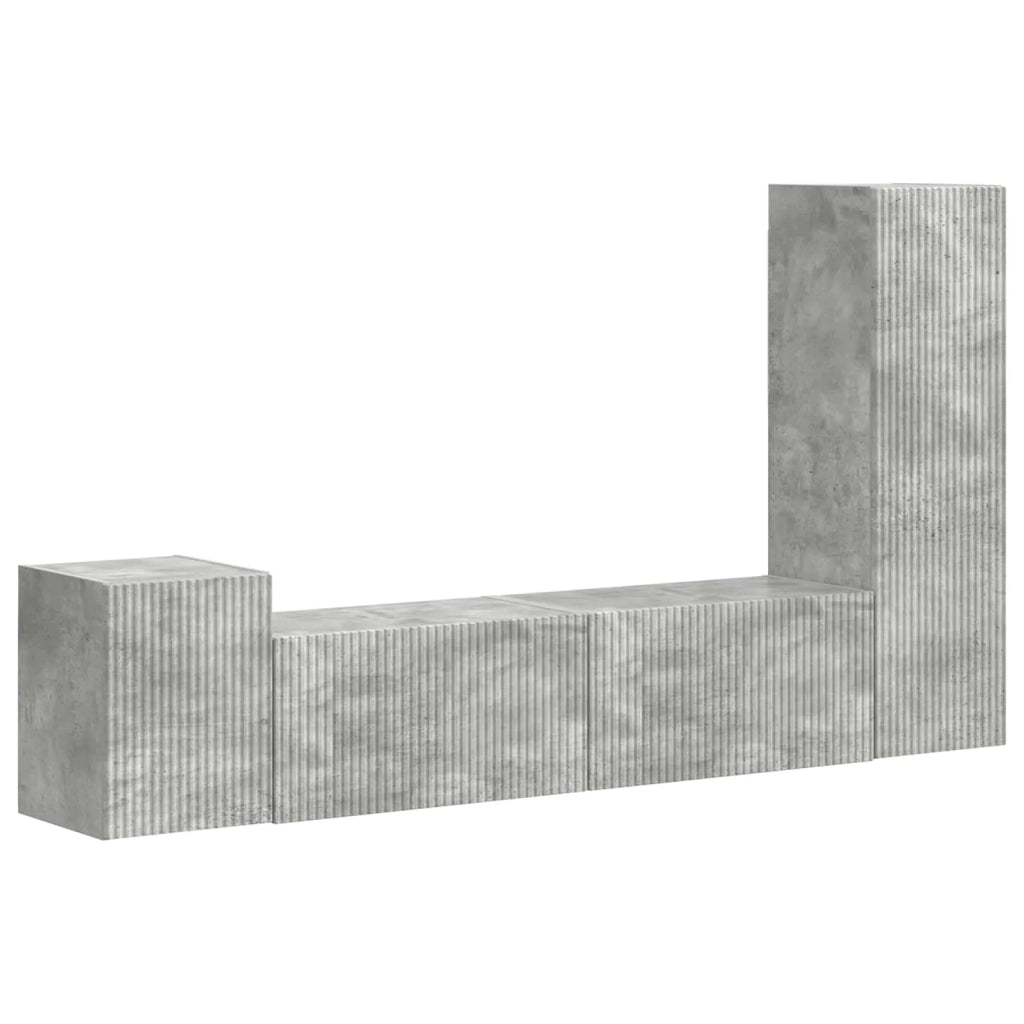 Set mobile TV 4 pcs Grigio cemento Legno multistrato 3409000