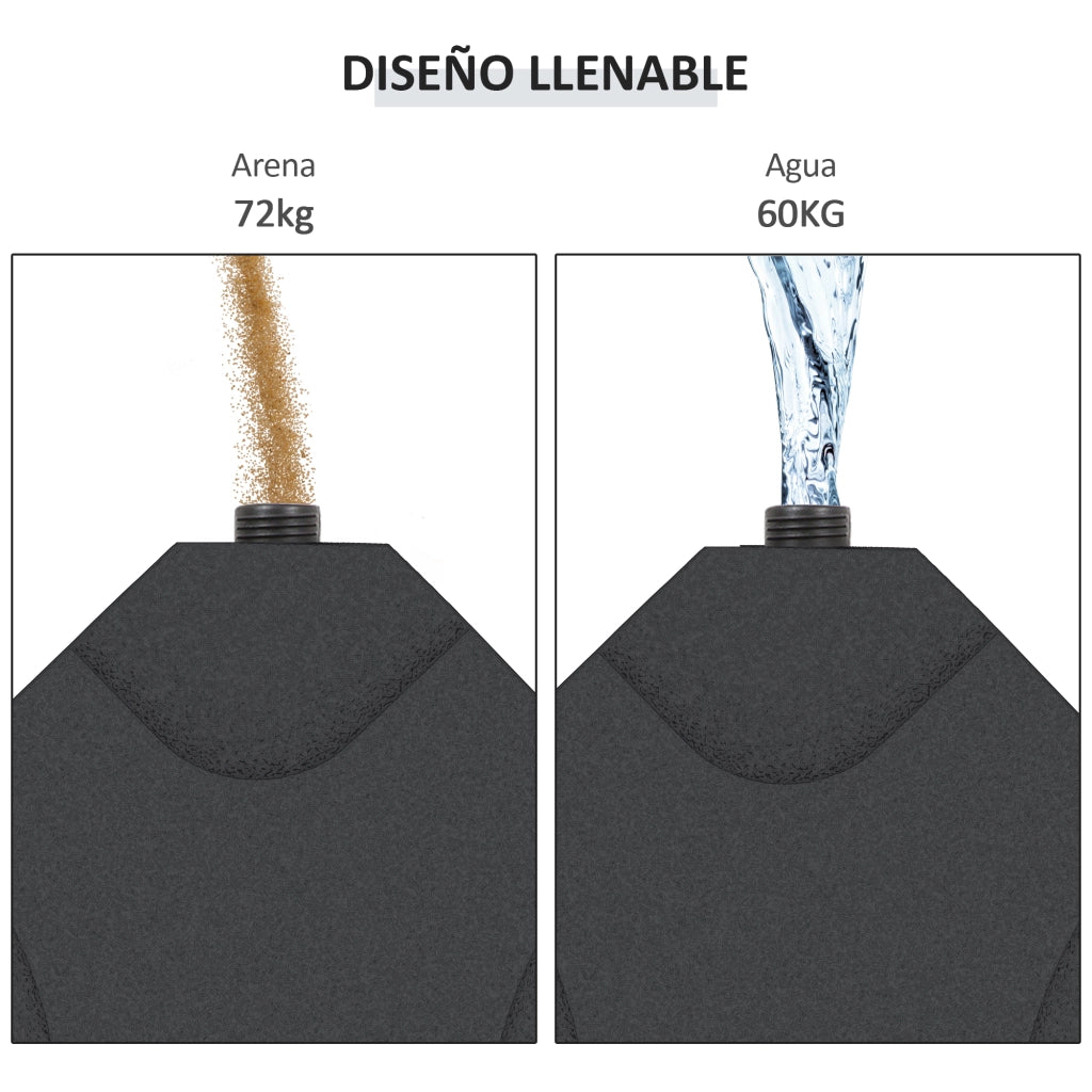 Set 4 Pesi per Ombrellone Riempibili Acqua/Sabbia ¨C Xylo ¨C HDPE Nero 50x50x7,5cm Base Croce