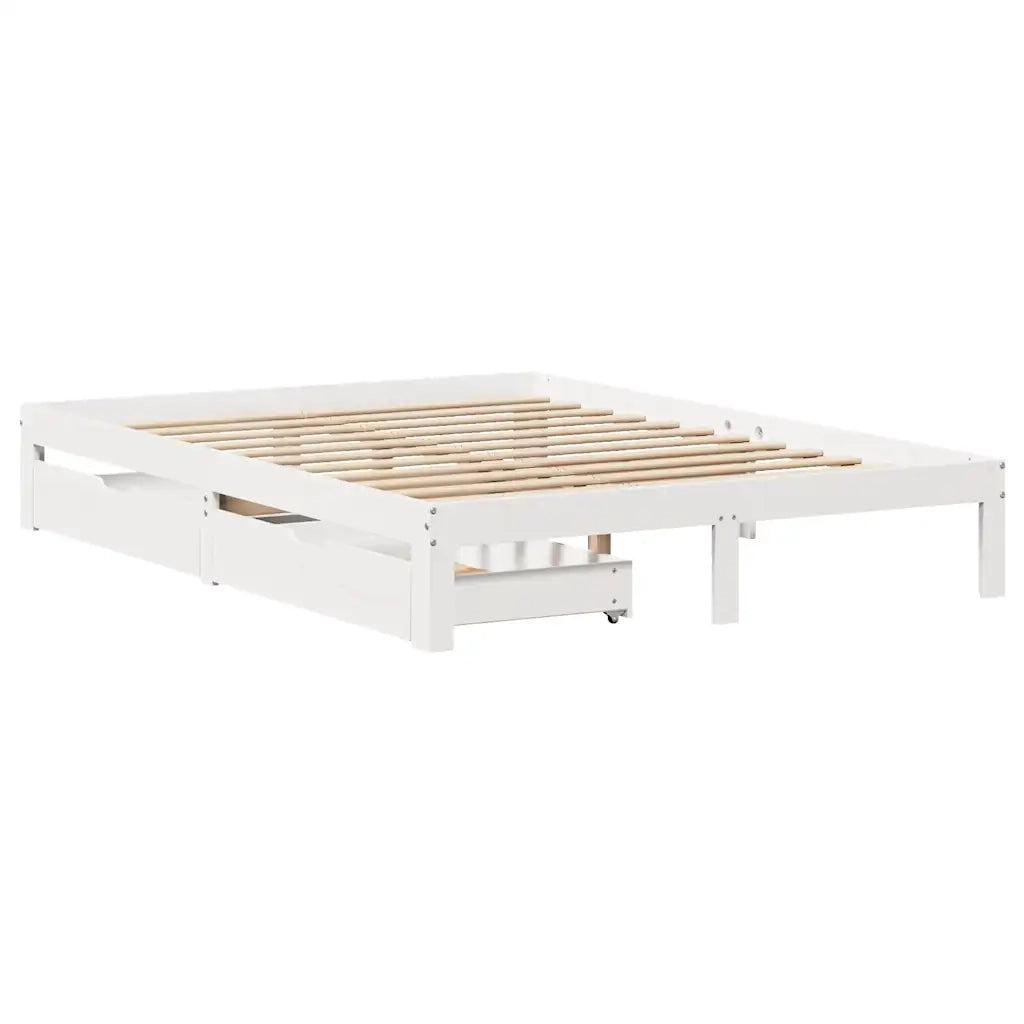 vidaXL Giroletto con Cassetti Bianco 150x200 cm Legno Massello di Pino