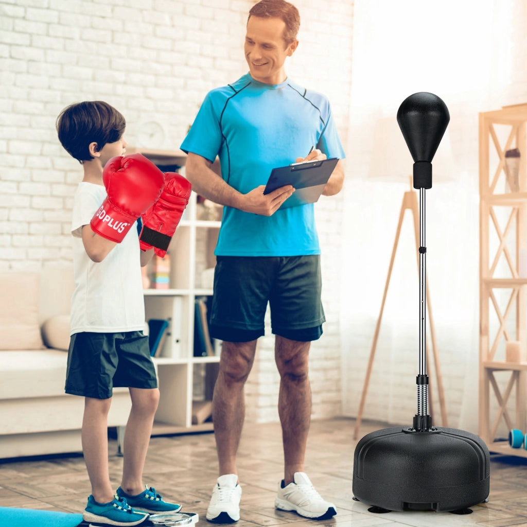 Punching ball per adulti e bambini con altezza regolabile in 4 posizioni, Sacco da boxe con supporto e guanti Nero-Boxe