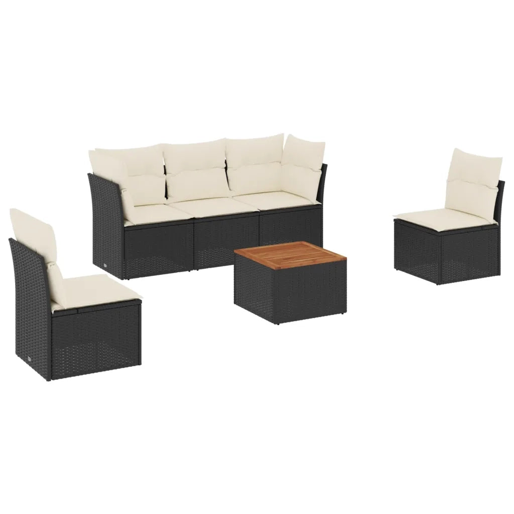 Set Divano da Giardino 6 pz con Cuscini Nero in Polyrattan
