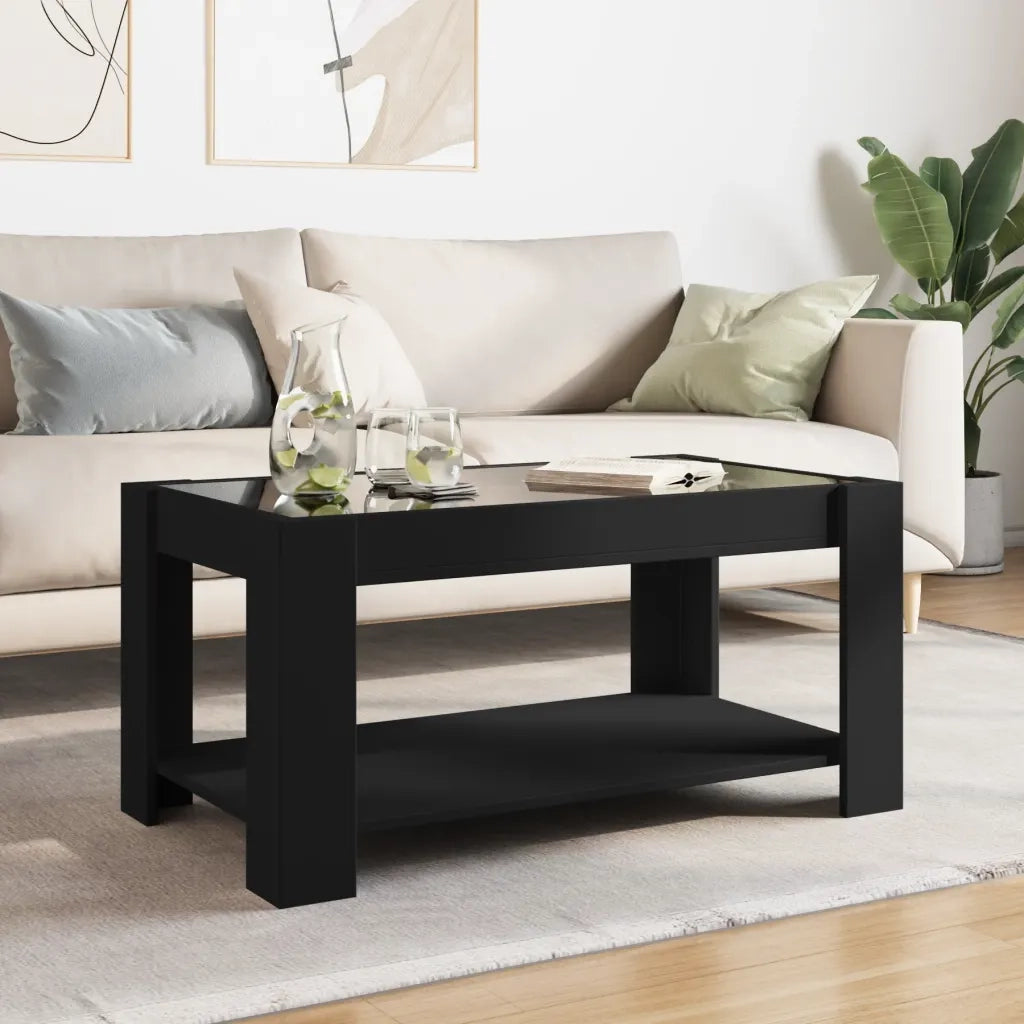 Tavolino Salotto con LED Nero 93x53x45 cm Legno Multistrato 847554