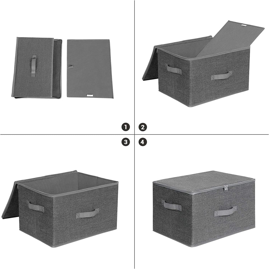 SONGMICS Set di 6 Scatole Portaoggetti con Coperchio, Contenitori Pieghevoli con Maniglie, Organizzatori per Vestiti e Giocattoli, Grigio RZB003G22