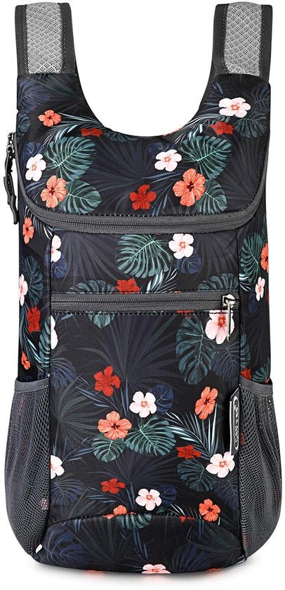 Borsa da Viaggio Flessibile Leggera Borsa da Giorno Piccola 130g Borsa da Viaggio Universale Portatile Borsa da Viaggio per Escursioni e Ciclismo (Fiori Nero)