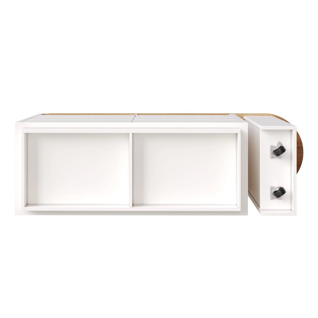 Tavolo allungabile con 6 cassetti e vani aperti, su ruote, per soggiorno e cucina, in MDF bianco, 137-215 × 39 × 102.3 cm